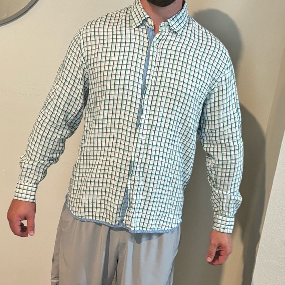 Mens Report Collection Men’s XL Linen Button Down Shirt Blue Plaid Long Sleeve - Picture 6 of 7